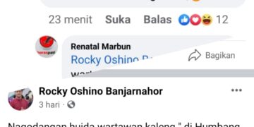 Teks foto: hasil Screenshot komentar dan postingan akun facebook Rocky Oshino Banjarnahor yang dinilai telah menghina profesi wartawan.