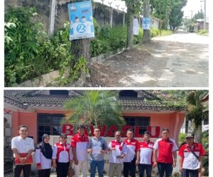 Teks Foto: Kolase foto Poster Anton - Benny di Pohon dan Jajaran Pengurus LSM Lira Simalungun