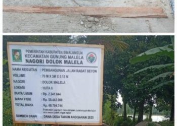 Masih Hitungan Hari, Rabat Beton di Dolok Malela Yang Baru Selesai Dikerjakan Sudah Pecah