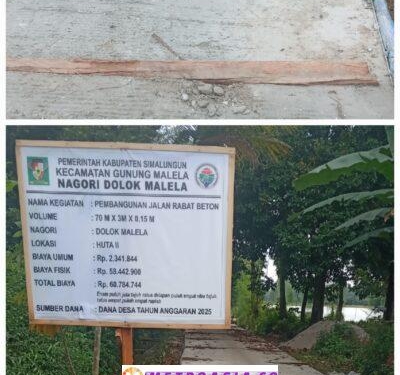 Masih Hitungan Hari, Rabat Beton di Dolok Malela Yang Baru Selesai Dikerjakan Sudah Pecah