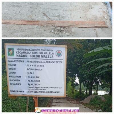Masih Hitungan Hari, Rabat Beton di Dolok Malela Yang Baru Selesai Dikerjakan Sudah Pecah