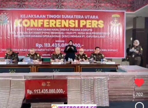 Kejati Sumut Kembali Terima Uang Kerugian Negara Rp 113 M Dari Penjualan Aset PTPN 1