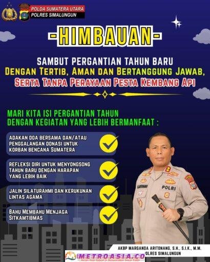 Kapolres Simalungun Imbau Warga Sambut Tahun Baru 2026 dengan Tertib, Tanpa Kembang Api dan Perbanyak Kegiatan Positif