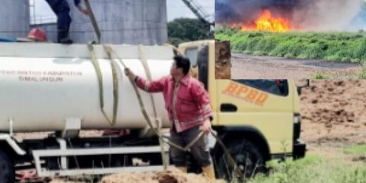 BPBD Simalungun Bantu Padamkan Kebakaran Kolam Limbah PKS PTPN IV Kebun Dolok Ilir